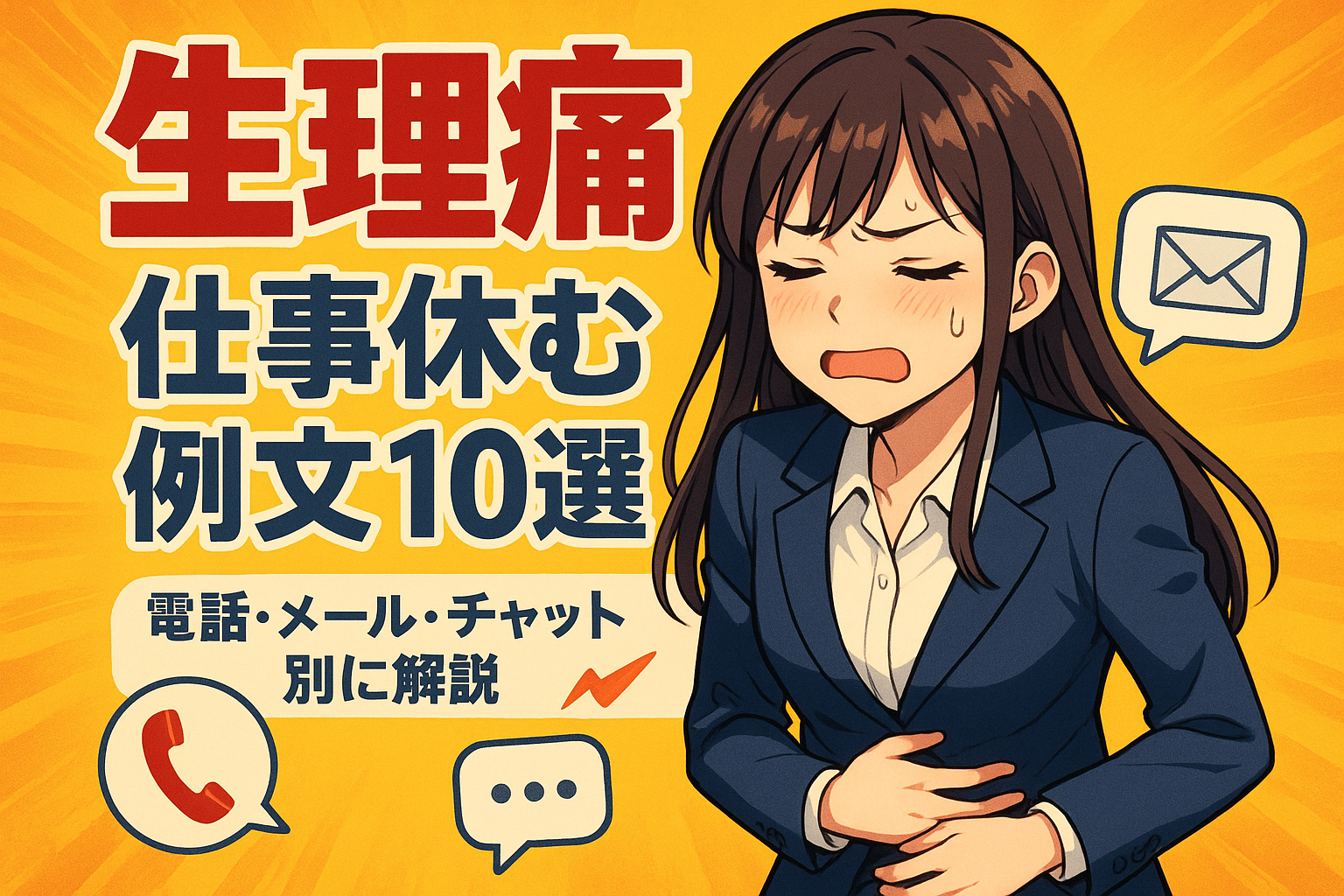 生理痛 仕事休む 例文10選？電話・メール・チャット別に解説